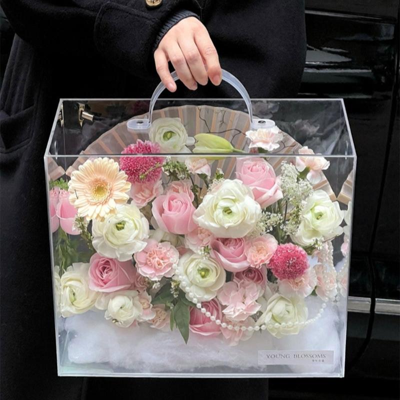 Elegant Clear Acrylic Hand Carry Box Flower Display Container Perfect For Flower Displays And Special Event