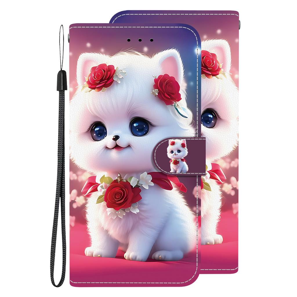 Handmade PU Leather Flip Case for iPhone X/11/12/13/14/15/16/17 Series - Anti-Slip Shockproof Cover with Wrist Strap & Heart/Rose Cat Designs
