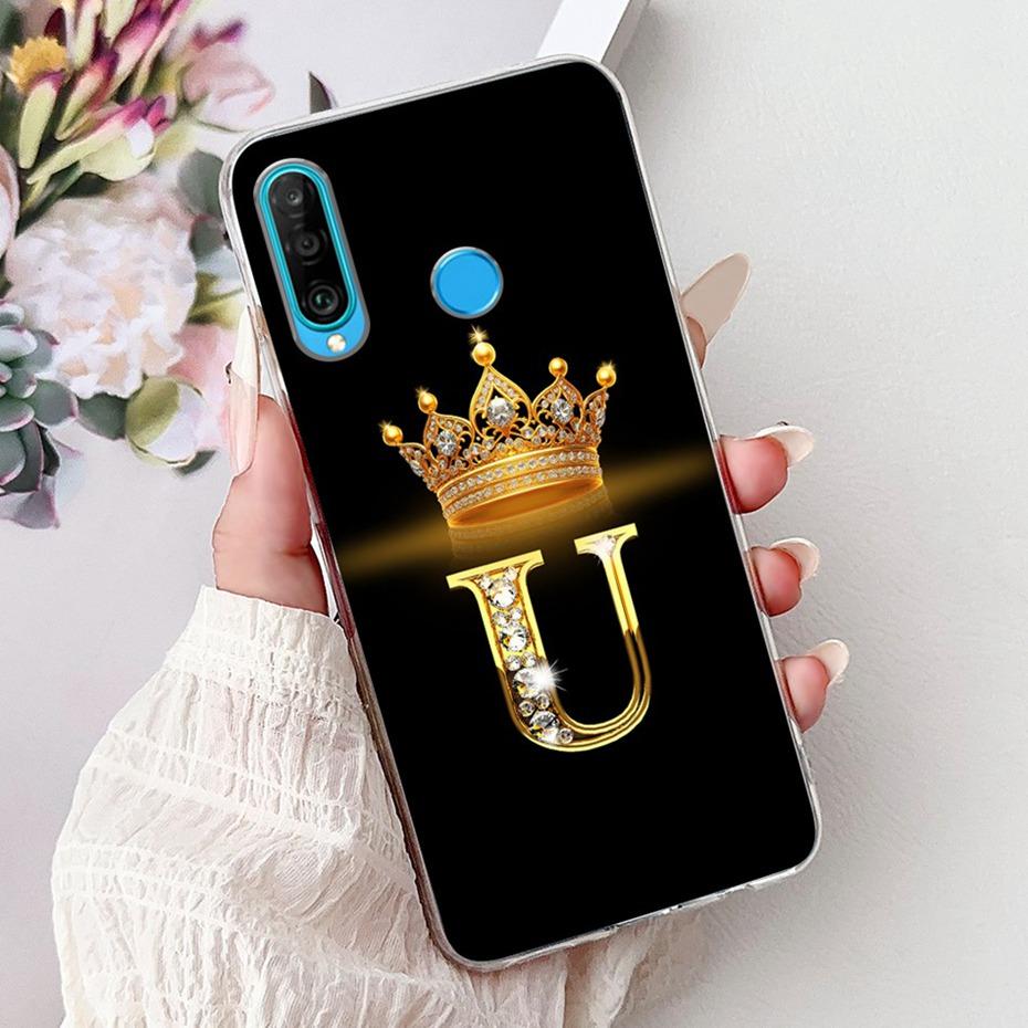 Fashion Crown Initial Letter Case For Huawei P30 Lite P30 Pro Soft Silicone TPU Cover For Huawei P30lite P 30 P30Pro Phone Cases