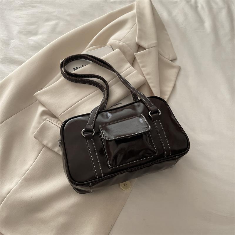 Vintage college style bowling bag new niche high-end sense versatile shoulder handbag