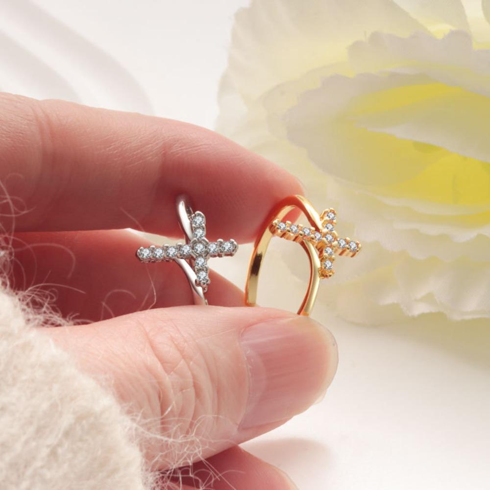 Luxury Trend Super Flash Micro-inlay Zircon Winding Cross Adjustable Opening Rings for Women Stainless Steel Finger Jewelry Gift