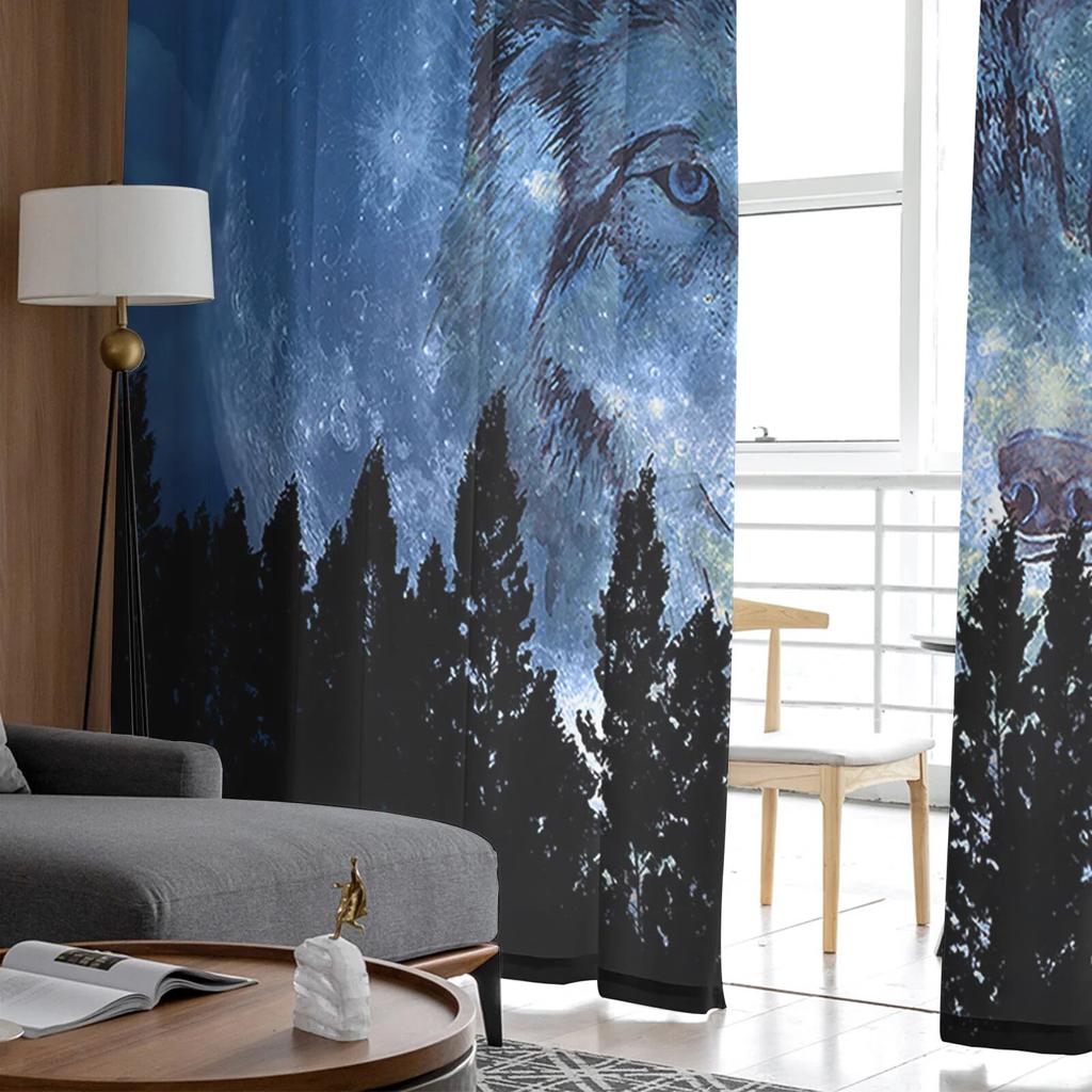 Wolf Night Moon Woods Sheer Curtain for Living Room Hall Wall Dress Up  Home Window Supplies Pop Print Tulle Curtains
