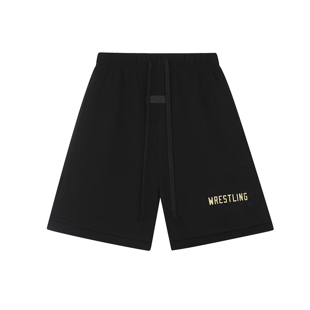 Fear Of God Essentials WRESTLING Letter Print Sweat Shorts Unisex Oversized Cotton Drawstring Elastic Waist Casual Streetwear Sports S