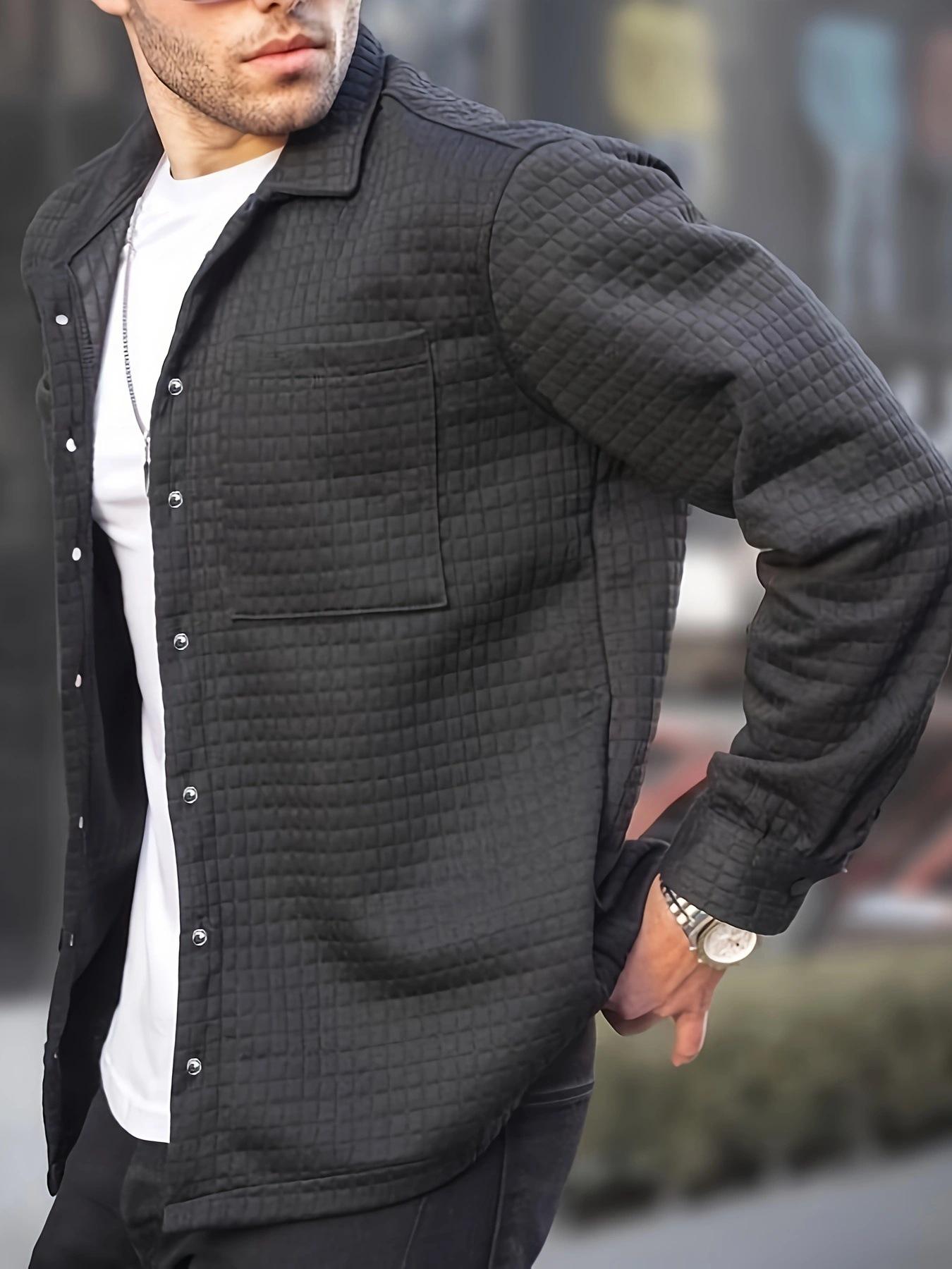 

European & American Men s Plus Size Checkered Cardigan Shirt Jacket, 2025 Fashion, Long Sleeve L сірий колір
