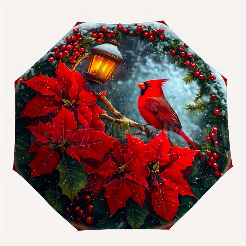 

1pc Christmas Cardinal Automatic Open/close Folding Umbrella, Compact Portable Travel Umbrella, Durable Construction yy250809062
