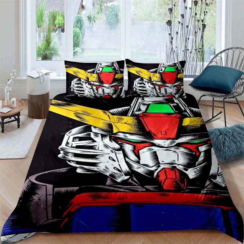3D printed Mobile Suit Gundam bedding set, printed single duvet cover and pillowcase three-piece set, available in children's