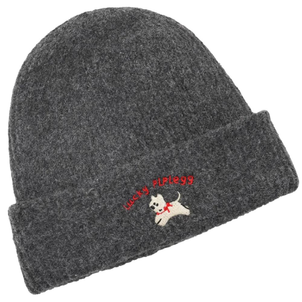 

Новый стиль Женские милые шапки-бини Шапка-носок Зимняя шапка для женщин Вышивка щенок Модные вязаные шапки 56cm-60cm темно серый