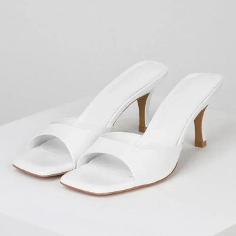 Hot Sale Shoes for Female Square Toe Slippers Women Summer Shallow Stilettos or Thin Heels Open Toe Plus Size Ladies Slippers