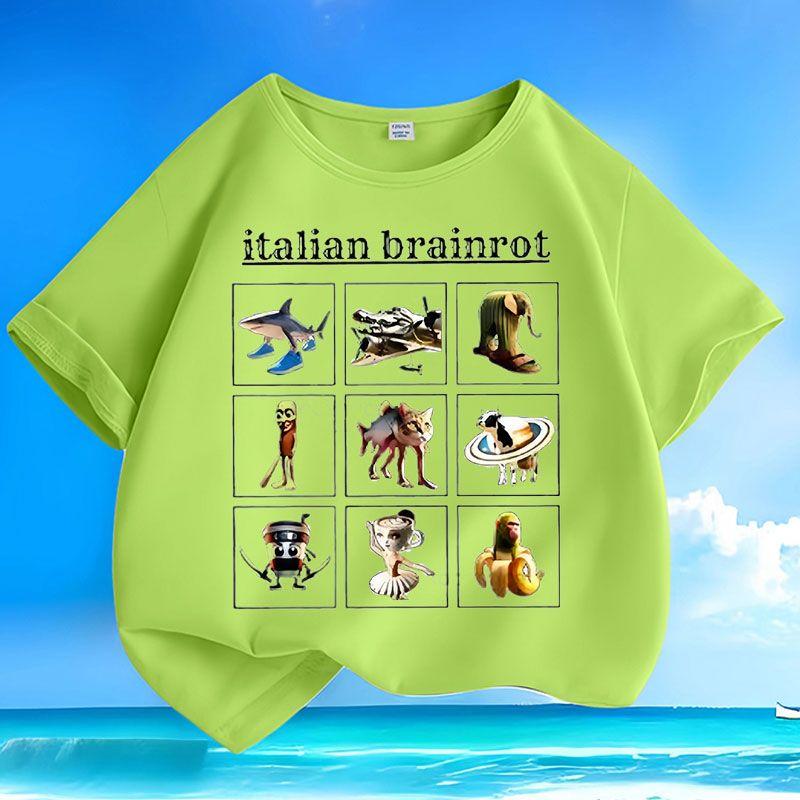 Kinder Freizeit Tungtungtungsahur Holzstabfigur Shan Hai Jing Spitze, Sommer Locker Oberteil für Jungen und Mädchen