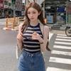 Summer new American Spice Girl style striped knitted neck vest women's waist and thin temperament versatile top