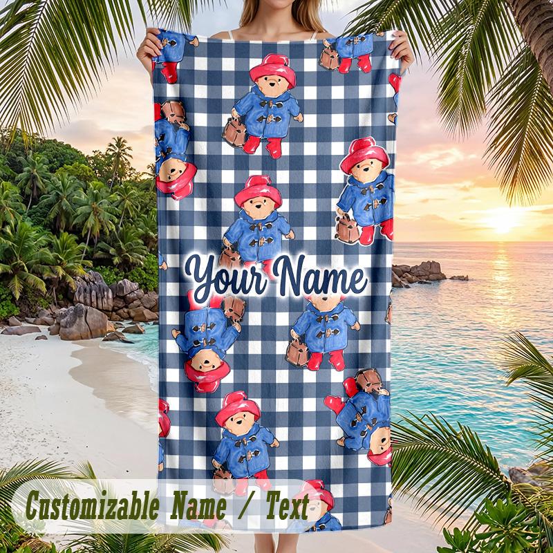 Paddington Beach Towel, Personalized Custom Text, Quick Dry Soft Large Towel For Swimming Pool Travel