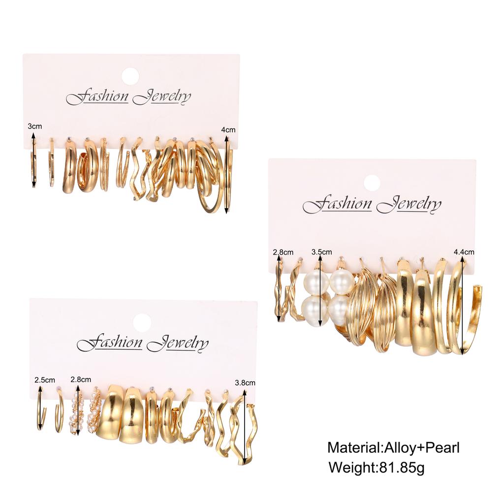 17 Pcs New Exaggerated Gold Color Pearl Earrings Sets Boho European And American Temperament Circle Earring Trendy Jewelry Gifts