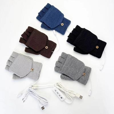 USB Solid Color Electric Heating Gloves Half-hand Knitted Quality Thickened Winter Warm Heating Gloves