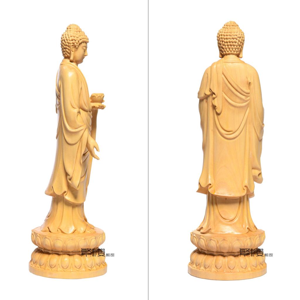 TheChanger Buddha Standing Shaka Nyorai Wood Buddhist Altar Statue for Prayer and Protection from Carved from Premium Natural Boxwood H x 7cm W x 7cm