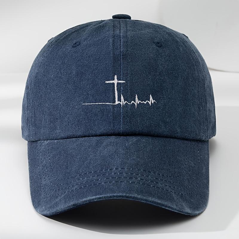 Vintage Washed Baseball Cap with Heartbeat Cross Embroidery  Adjustable SnapbackLightweight  Breathable