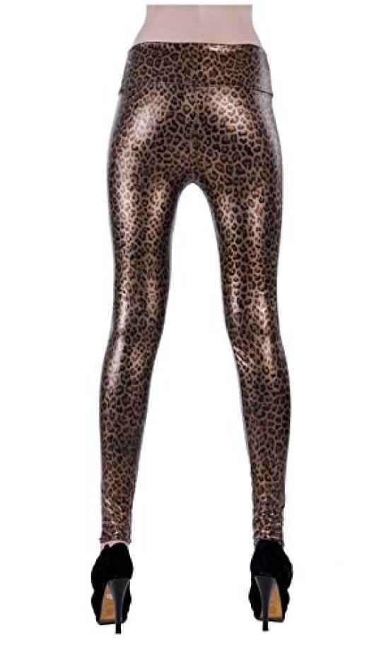 Sarah Rose Leopard Print Skinny Long Fit Faux Leather Shiny Leopard Animal Cropped Bottoms Leggings, Pants, Look, Print, Stretch, Length, Women's