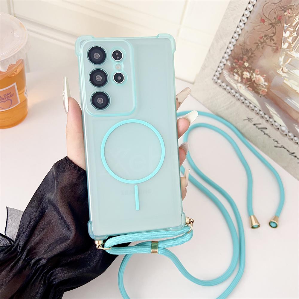 

Adjustable Lanyard For Magsafe Armor Clear Case For Samsung S24 S25 Ultra S22 S23 Plus Shockproof Bumper Protector Cover Case & Strap&Galaxy S22 5G