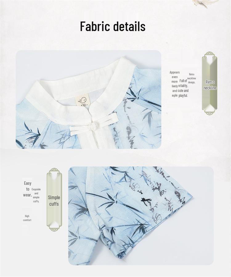 Kids' Hanfu: Emerald Bamboo & Orchid Tang Suit Set - Summer Chinese Style for Boys and Girls Performance