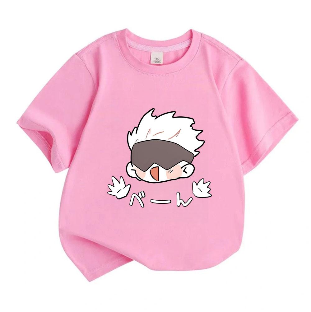 Kids Boys Girls 100% Cotton Crew Neck Short Sleeve T-Shirt, Cute Jujutsu Kaisen Satoru Gojo Cartoon Print Casual Soft Breathable Summer Top for Daily