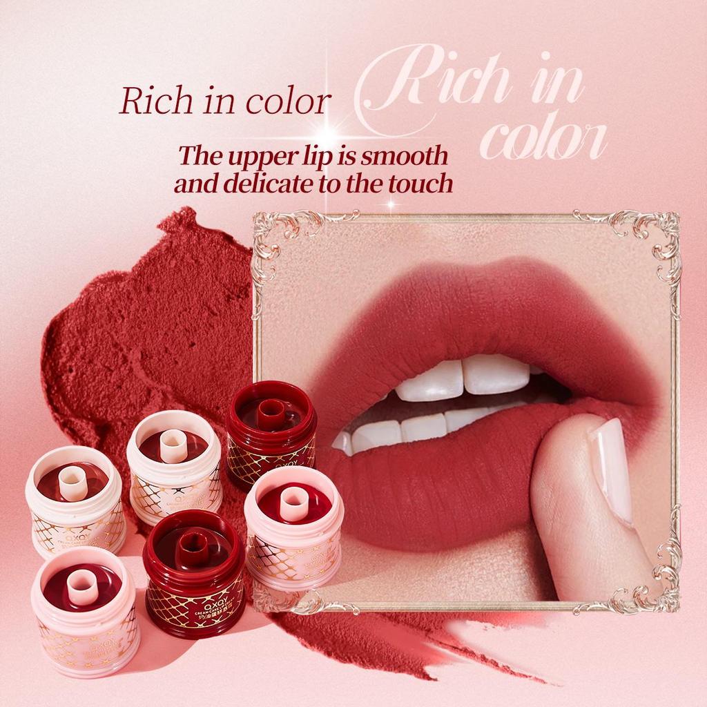 QXQY Cremiger Kuchen Lippencreme Samtmatt Einfach aufzutragen Make-up Farbhaltender Lippenstift Für Anfänger