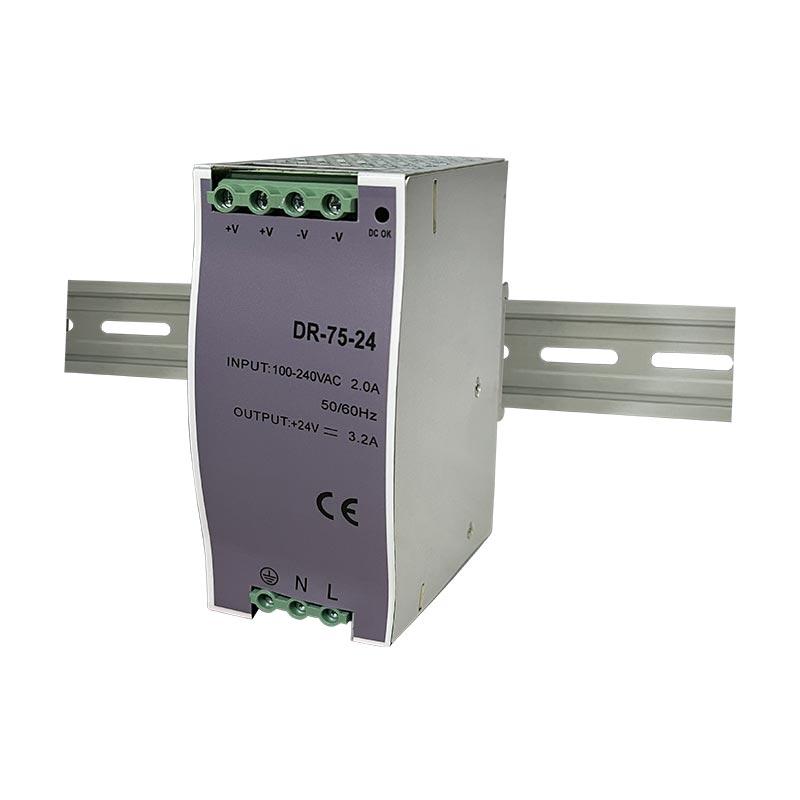 DR 75W 12V 24V 48V DC Ayarlanabilir Ray Tipi Küçük Hacimli Anahtarlamalı Güç Kaynağı Transformatörü Çıkış Gerilimi 1.6A 3.2A 6.5A