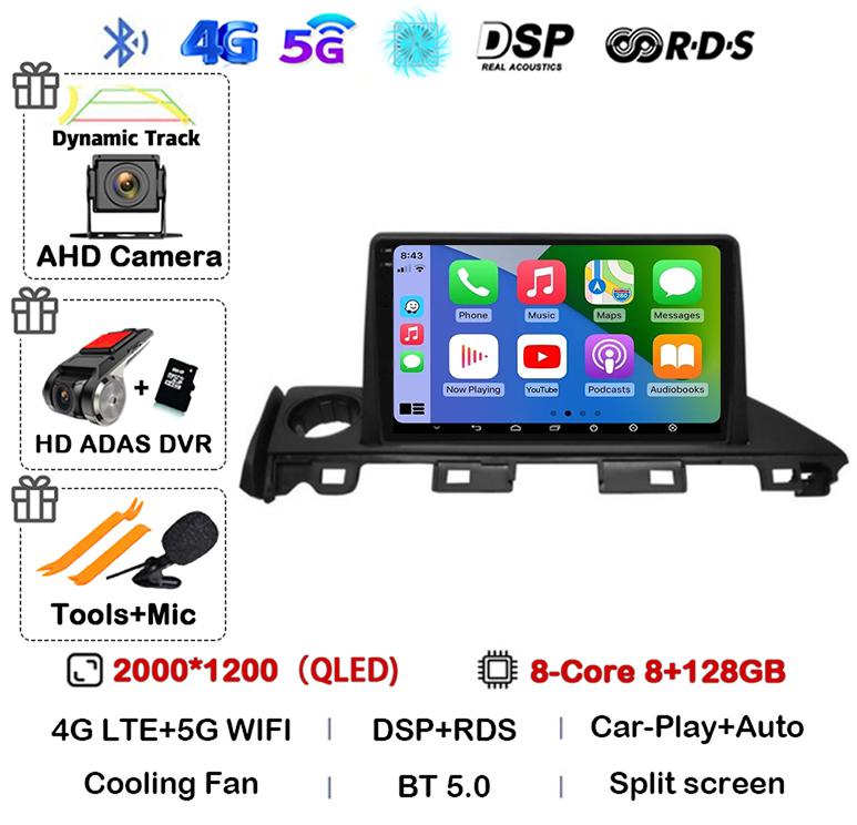 Android 14 Carplay Auto Car Radio For Mazda 6 Atenza 3 2016 2017 2018 GPS 4G+WIFI Video Player Multimedia Stereo Head Unit QLED