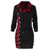 Women Casual Plaid Long Sleeve Sweater Blouse Drawstring Button Stitched Fashion Top Qunide
