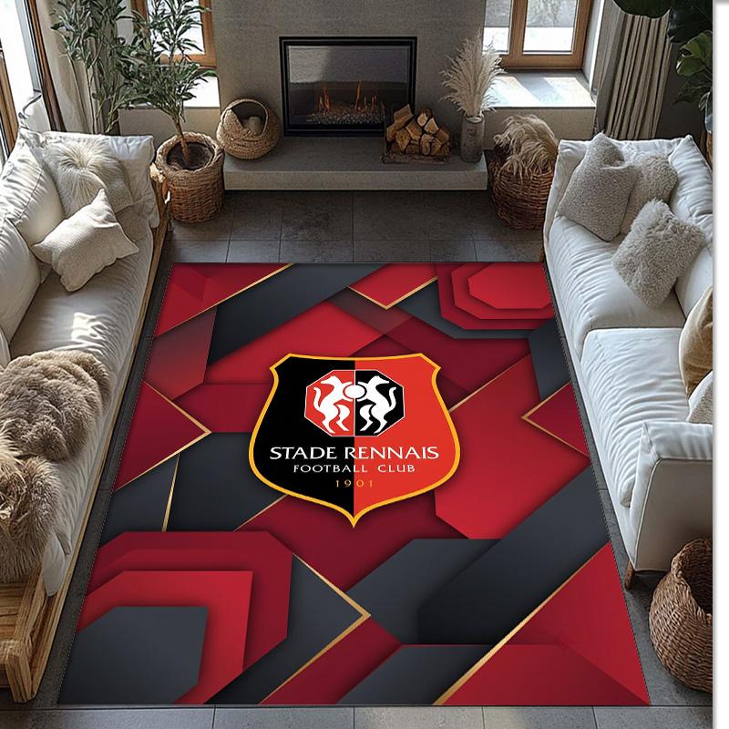 Stade Rennais FC Soccer Football Pattern Soft Area Rug Non Slip Indoor Floor Carpet Sports Decor Mat for Bedroom