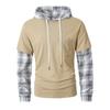 Spring and Autumn New Men's Color-blocked Plaid Casual Solid Color Long-sleeved Fake Two-piece Sweatshirt