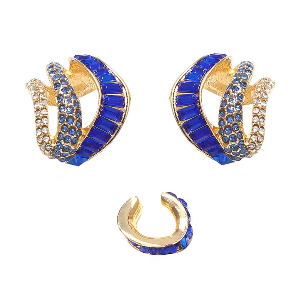 Light Luxury, High-end Sense, Contrasting Colors, Waves Full of Diamonds, Geometric Ear Clips, Earrings, Exquisite Temperament, Dinner Party Fashion 
