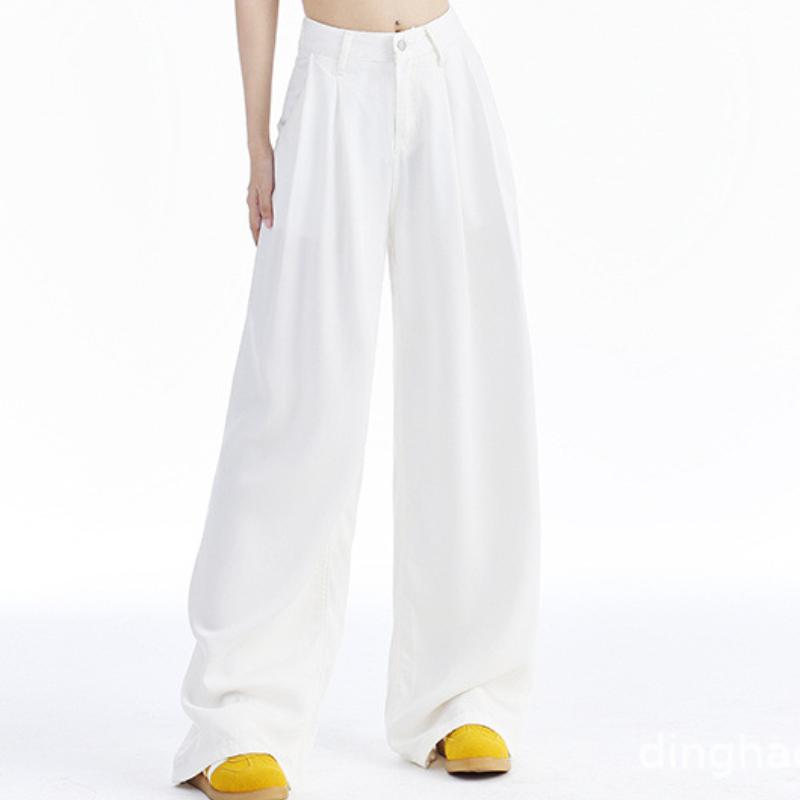 Straight-leg Tennis Jeans for Women In Summer Thin High Waist Loose Drape Slim Design Ice Silk Wide-leg Floor Pants