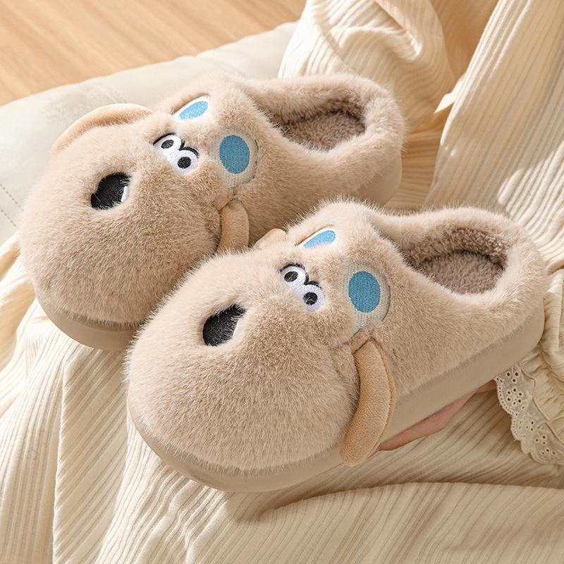 New Women's Winter Couple Home Warm Cotton Shoes Thick Bottom Anti slip Cotton Slippers Puppy Cute Plush Slippers