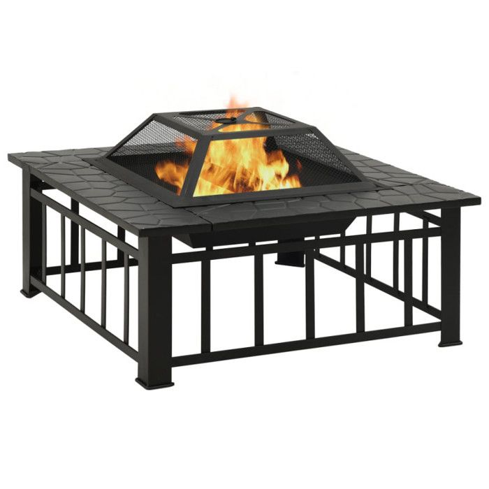 VidaXL Fire Pit with Poker 79x79x46.5 Cm XXL Steel, Heating, Patio Heater, Outdoor Fire Pit, Chiminea, Heating 360061