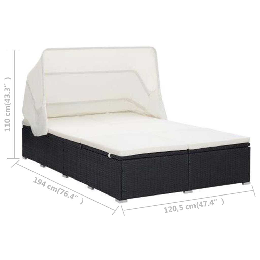 2 Person Sun Lounger with Cushion Poly Rattan Black