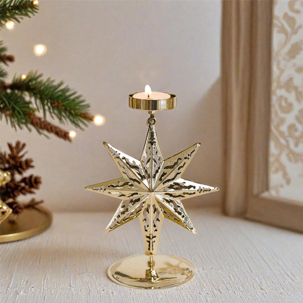 Vánoční svícen, Zlatý železný stolní svícen dekorace, Sváteční stolní střed, Vhodný pro party dekoraci