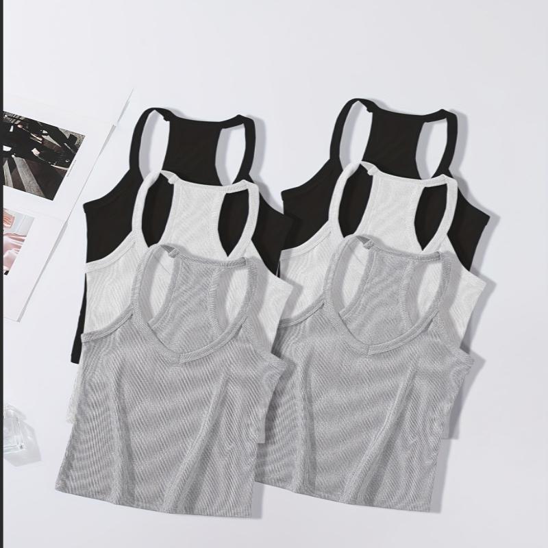 

6 шт. Женская летняя майка на бретелях, Дышащая ткань без пота, Стильный слинг прилегающего кроя XXL разноцветный