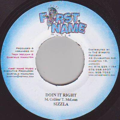 7inch Record SIZZLA - Doin It Right NONE First Name Musi 2002 Jamaica Reggae, Ska & Dub Used