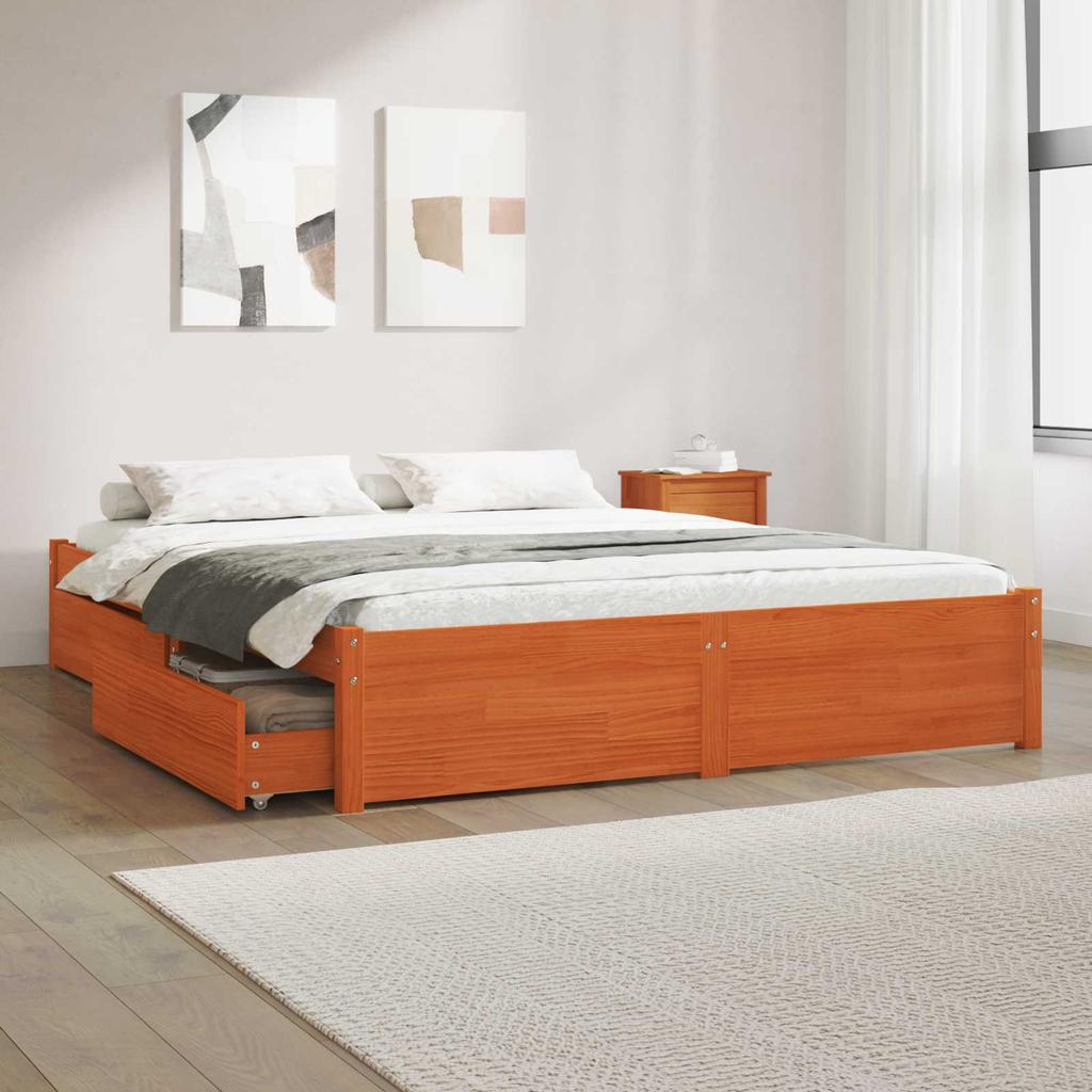Bed Frame 2 pcs. Wax Brown 140 x 190 cm Solid Wood Pine
