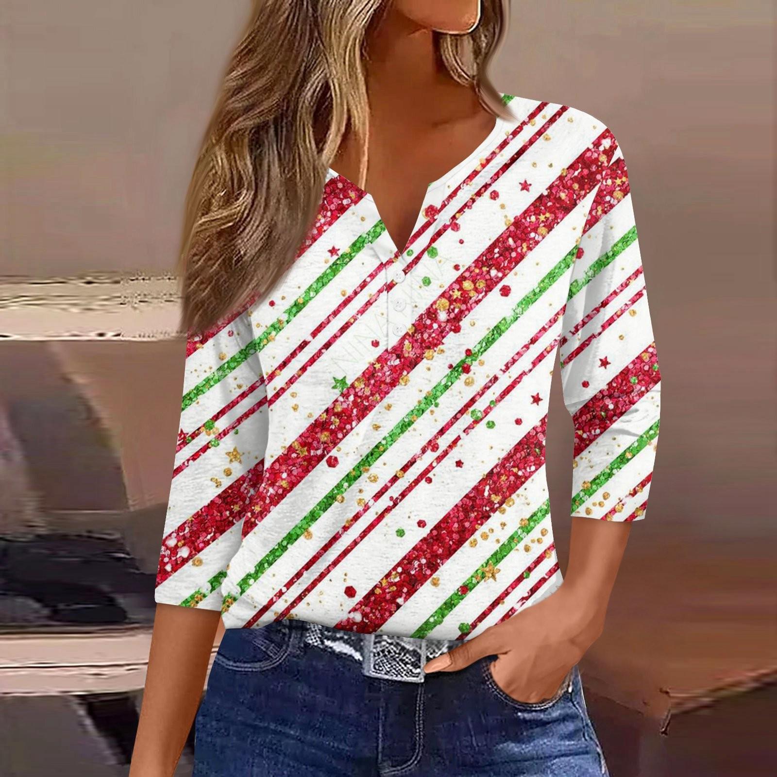 

Жен. Футболка Футболка С принтом Пуговицы Рукав 3/4 Повседневные Выходные Мода Классический Классический V-образный вырез Обычный Верх S белый