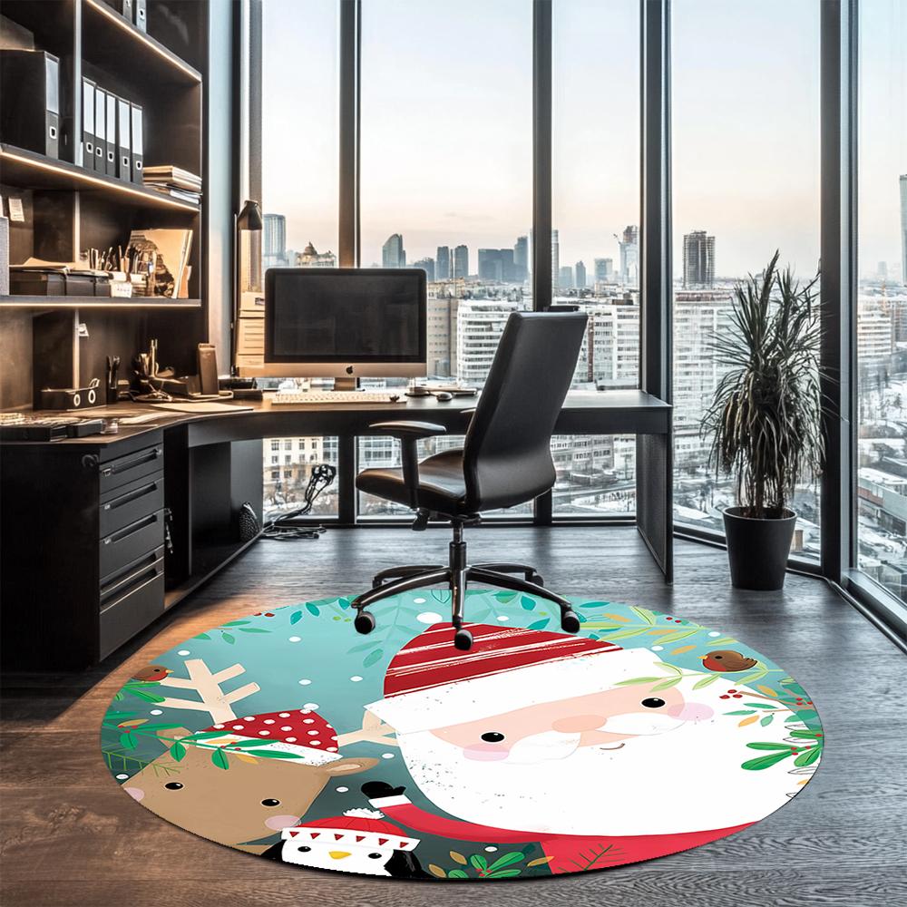 Christmas Santa Claus Printed Round Rug Carpet Chair Rug Area Rug Entryway Doormats,for Office Chair Living Room Bedroom Kitchen Room.
