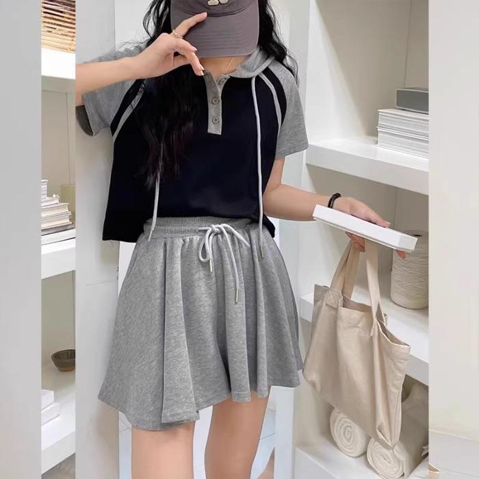 Casual Sportswear Set for Women - Summer Slimming, Fashionable, Loose-fitting, Slightly Plump Short-sleeved Shorts Two-piece Set