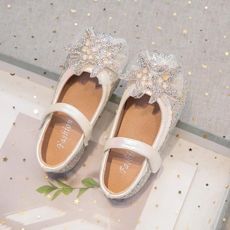 Wiosna 2025 Nowa Kolekcja Dziecięce Uniwersalne Błyszczące Płytkie Czółenka Dziewczęce Kryształowe Księżniczki Buty na Imprezę