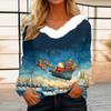 Women's Christmas Printed Long Sleeved Party Plush Neck V-neck Top