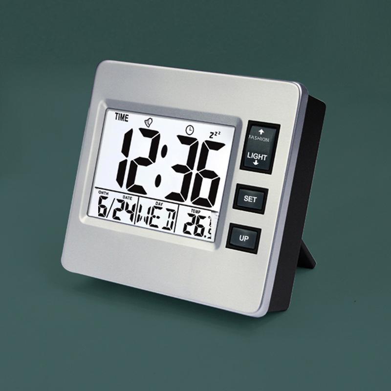 

Modern Silent Alarm Clock with LCD Display for All Ages H205 Silver/Black