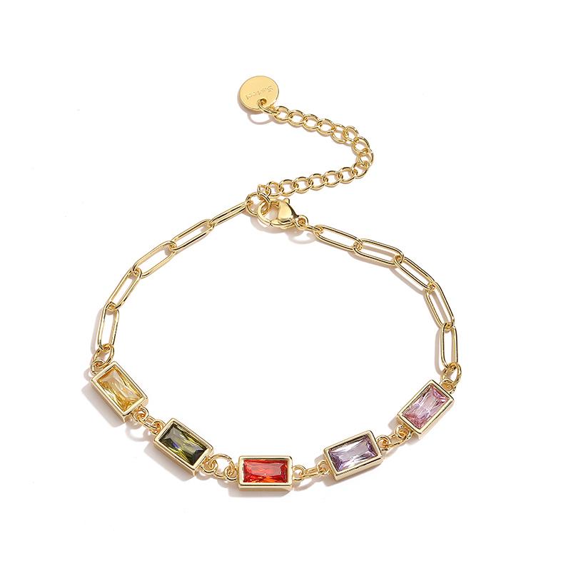 

HECHENG, Bohemian Colored Zircon Rectangular Copper Metal Necklace for Women s Fashion Zircon Chain Other