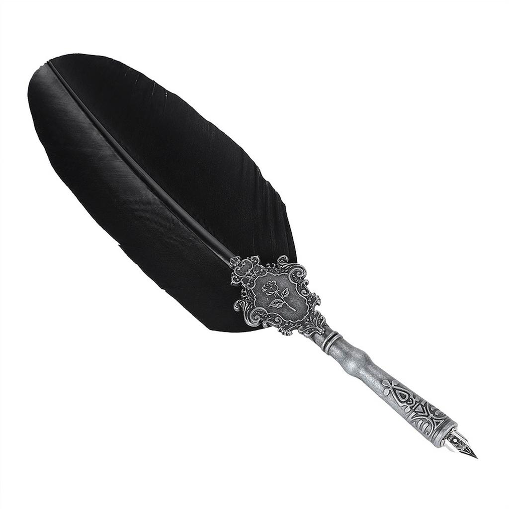Retro Quill Alloy Feather Writing with Pen Nibs Gift Box Quill Set with Ink Bottle Black
