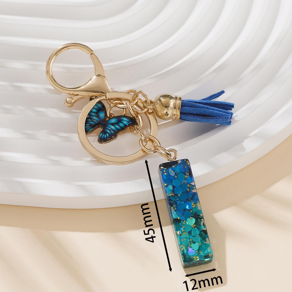 

1pc Alloy Alphabet Initial Keychain Royal Blue Butterfly & Tassel Letter Keychain for Backpack Charm Accessory Key Ring Findings
