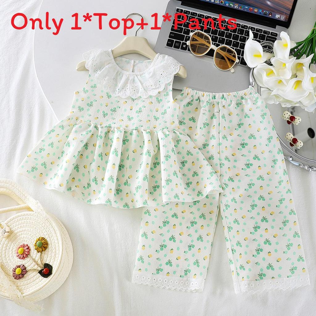Girl Summer Floral Tank Top And Shorts Set With Soft Polyester For Toddler Playtime