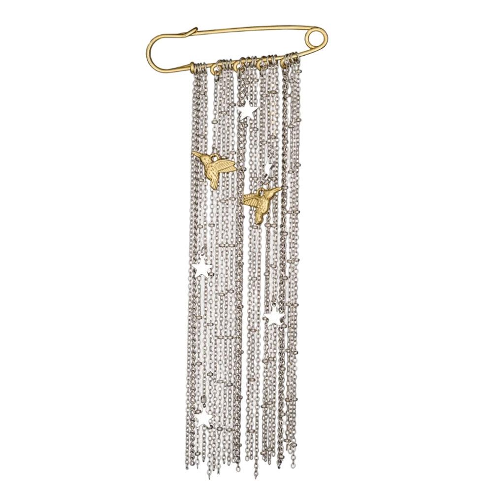 Exaggerate Long Tassel Chain Brooch For Women Handmade Beaded Many Layer Chain Multi Functional Fixed Pin Pants Clothes Decor