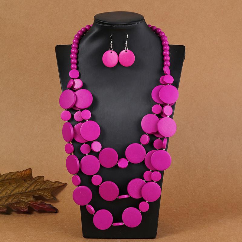 Bohemian Geometric Wooden Bead Multilayer Necklace And Earring Set For Women